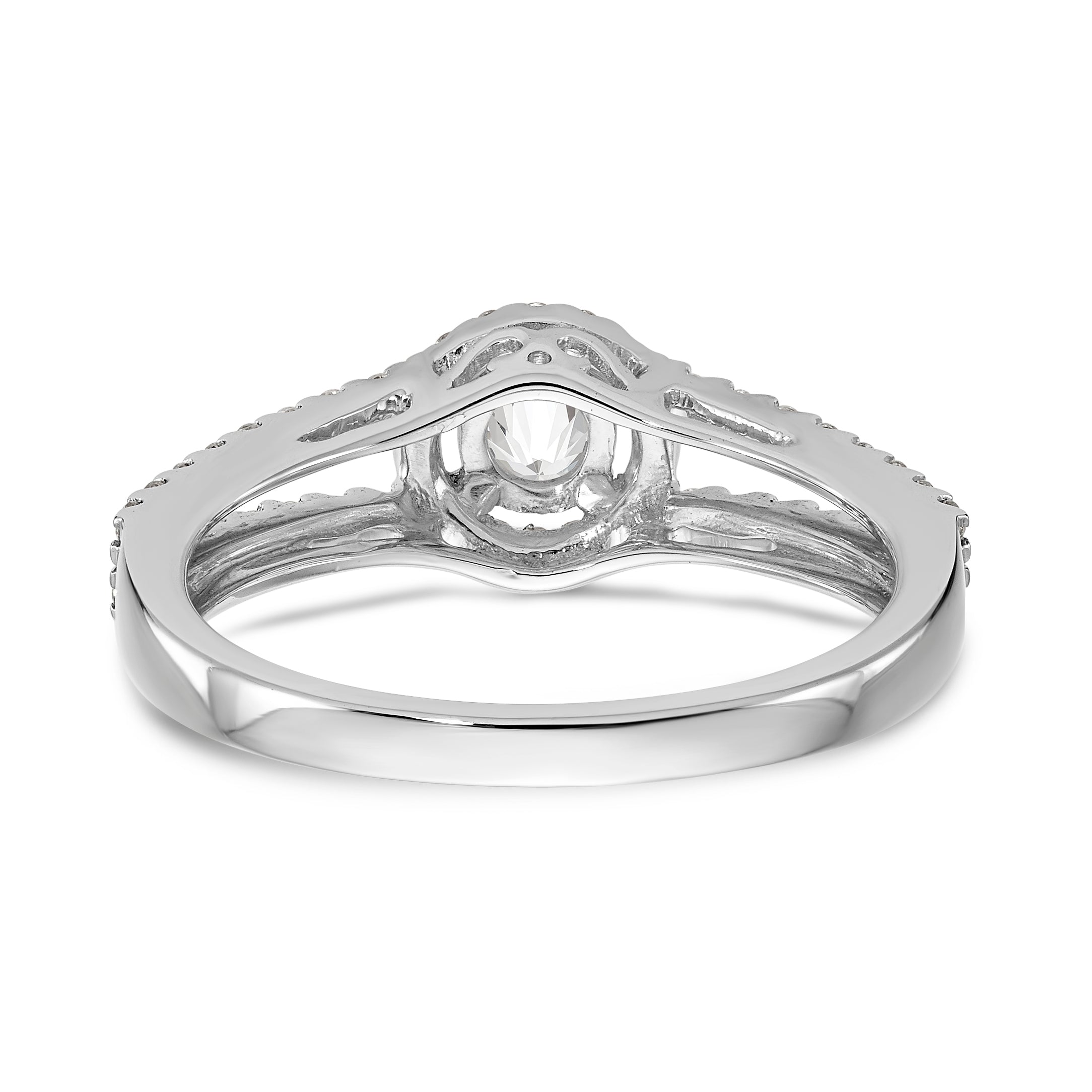 14K Weißgold Verlobungsring mit rundem simulierten Diamant und Halo