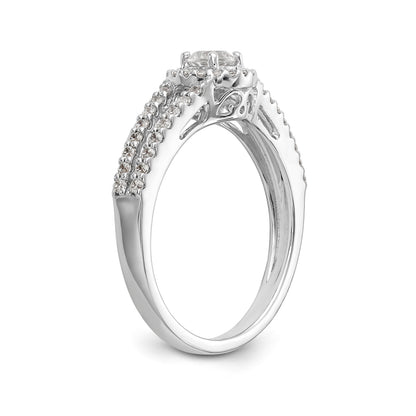 14K Weißgold Verlobungsring mit rundem simulierten Diamant und Halo