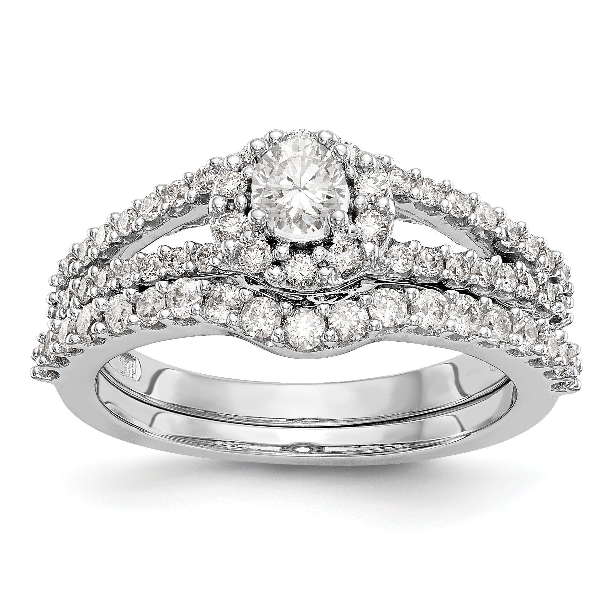 14K Weißgold Verlobungsring mit rundem simulierten Diamant und Halo