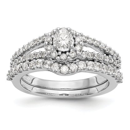 14K Weißgold Verlobungsring mit rundem simulierten Diamant und Halo