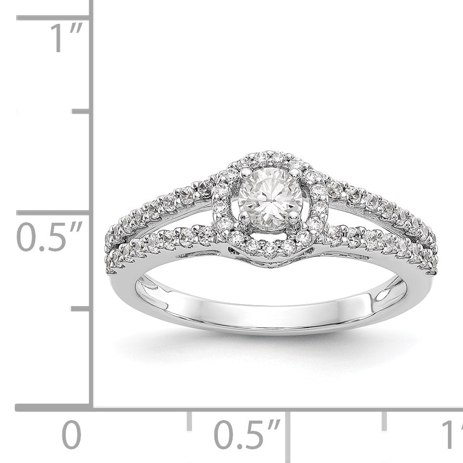 14K Weißgold Verlobungsring mit rundem simulierten Diamant und Halo