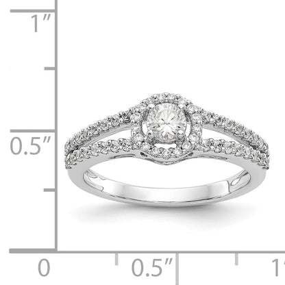 14K Weißgold Verlobungsring mit rundem simulierten Diamant und Halo
