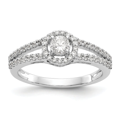 14K Weißgold Verlobungsring mit rundem simulierten Diamant und Halo
