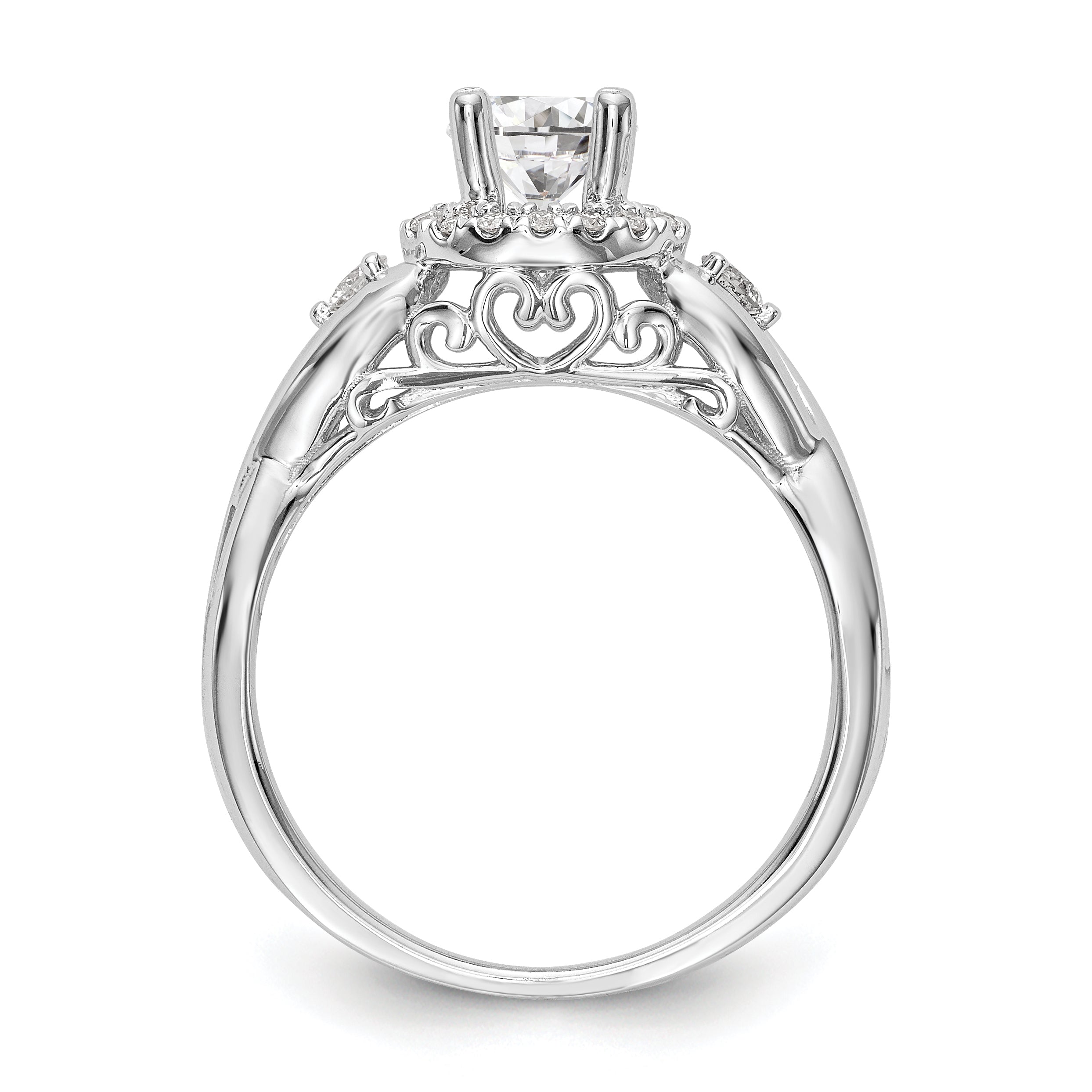 14K Weißgold Halo-Verlobungsring mit rundem simuliertem Diamant
