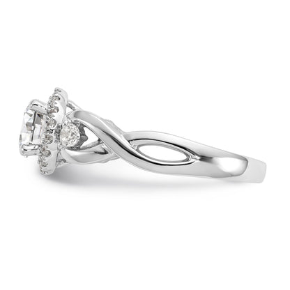 14K Weißgold Halo-Verlobungsring mit rundem simuliertem Diamant
