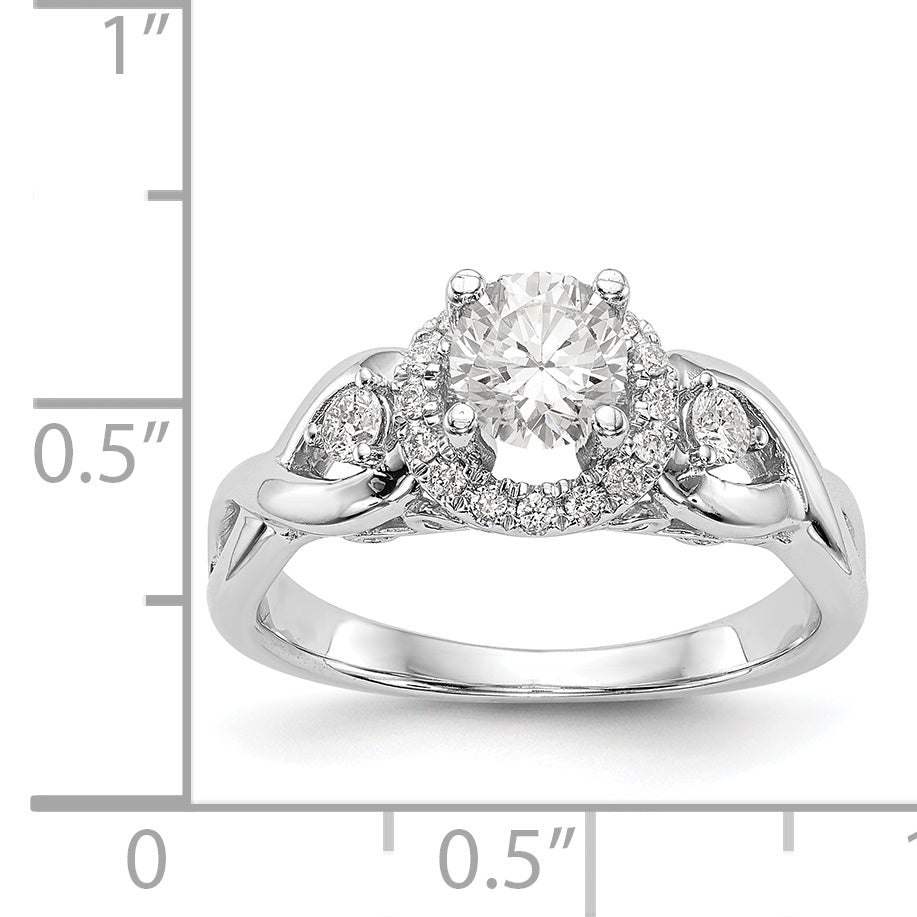 14K Weißgold Halo-Verlobungsring mit rundem simuliertem Diamant
