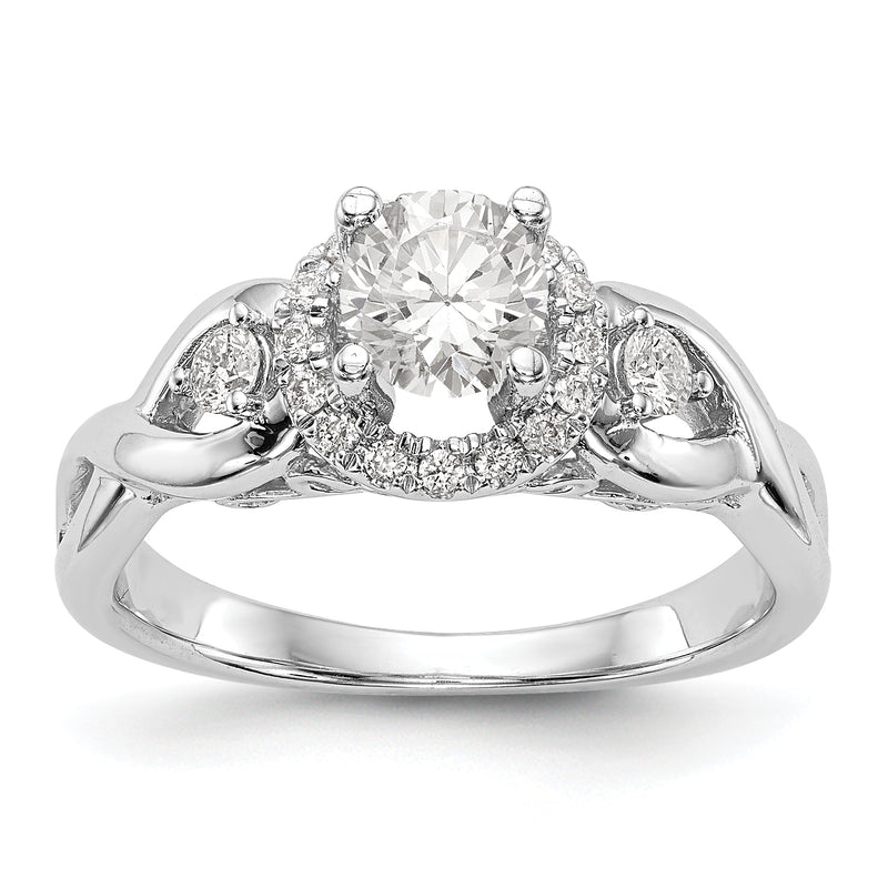 14K Weißgold Verlobungsring mit rundem simuliertem Diamanten und Halo