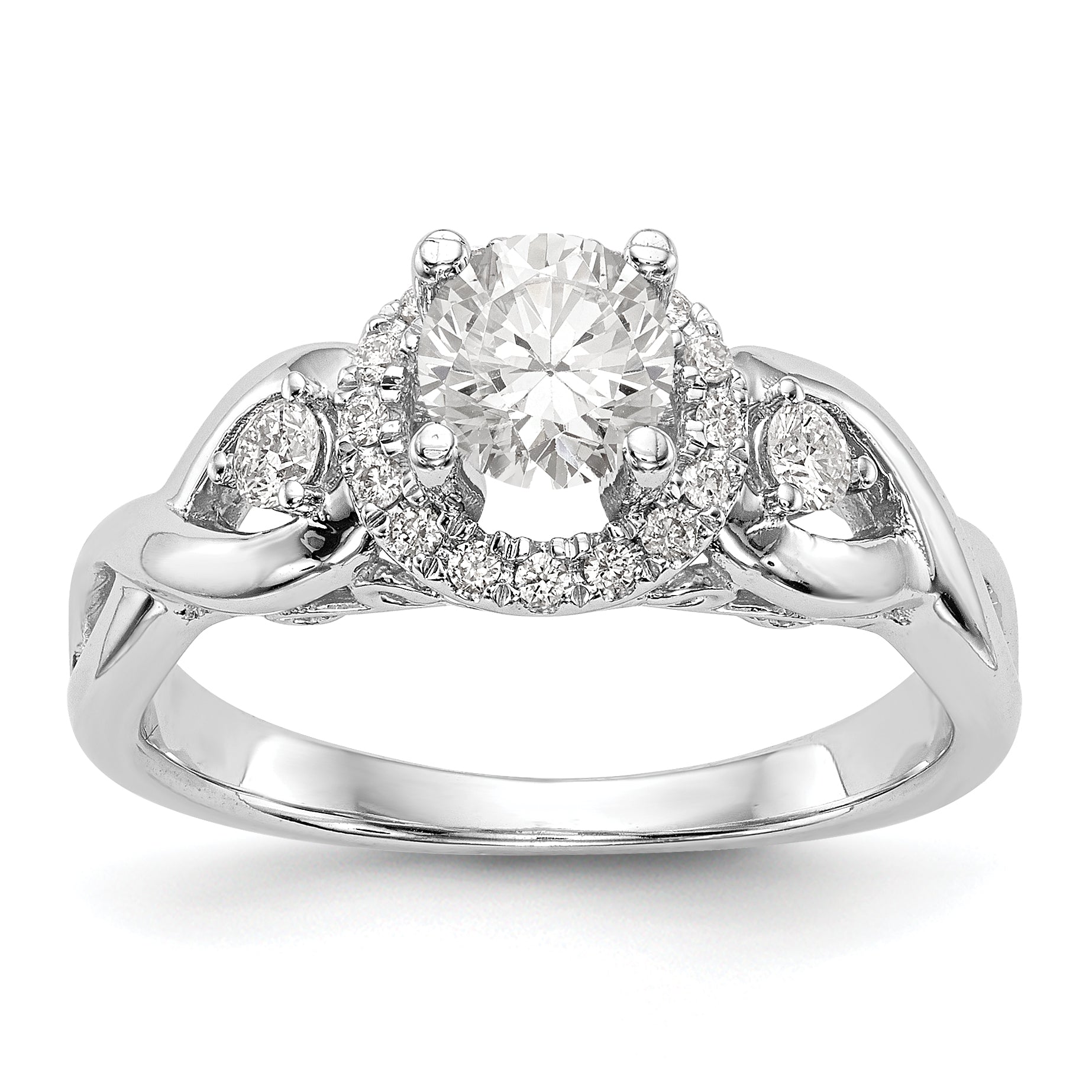 14K Weißgold Halo-Verlobungsring mit rundem simuliertem Diamant