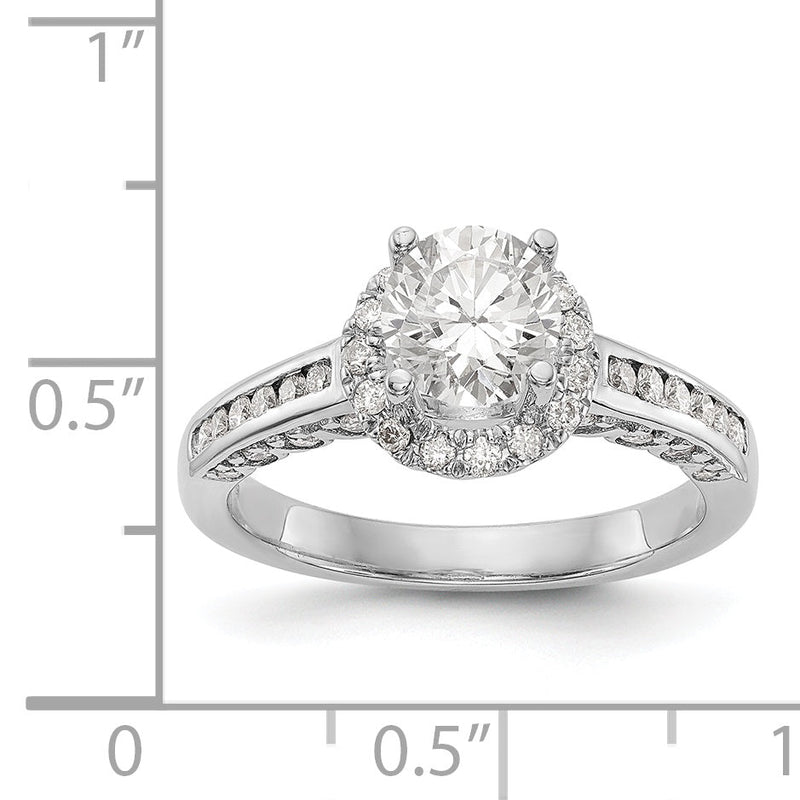 14K Weißgold Verlobungsring mit rundem simuliertem Diamant und Halo-Fassung