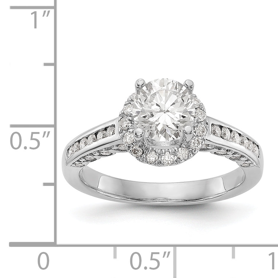 14K Weißgold Verlobungsring mit rundem simulierten Diamanten und Halo-Fassung
