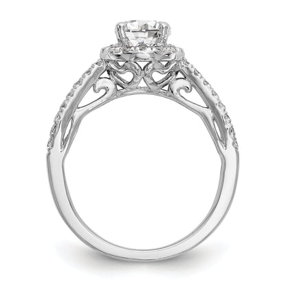 14K Weißgold Verlobungsring mit rundem simuliertem Diamanten und Halo
