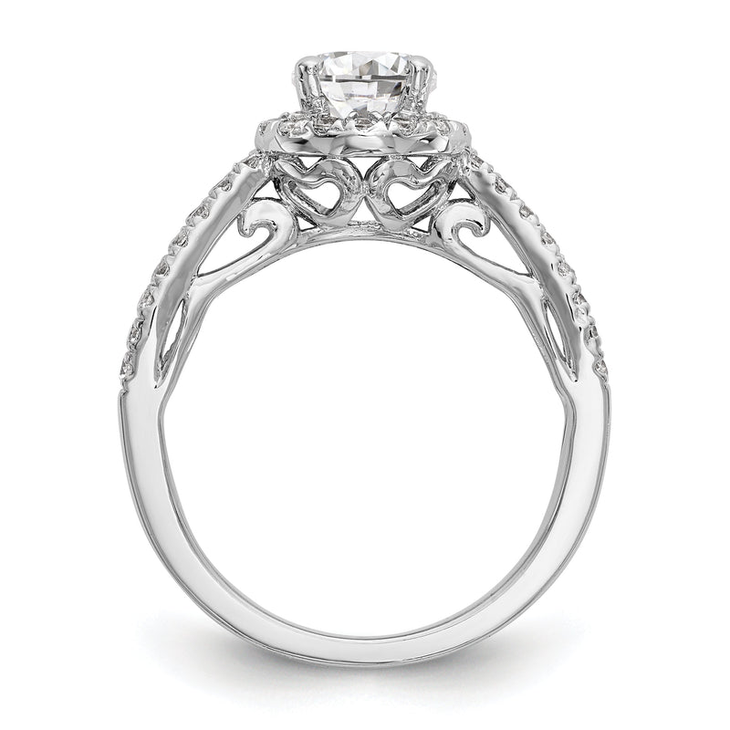 14K Weißgold Verlobungsring mit rundem simuliertem Diamanten und Halo