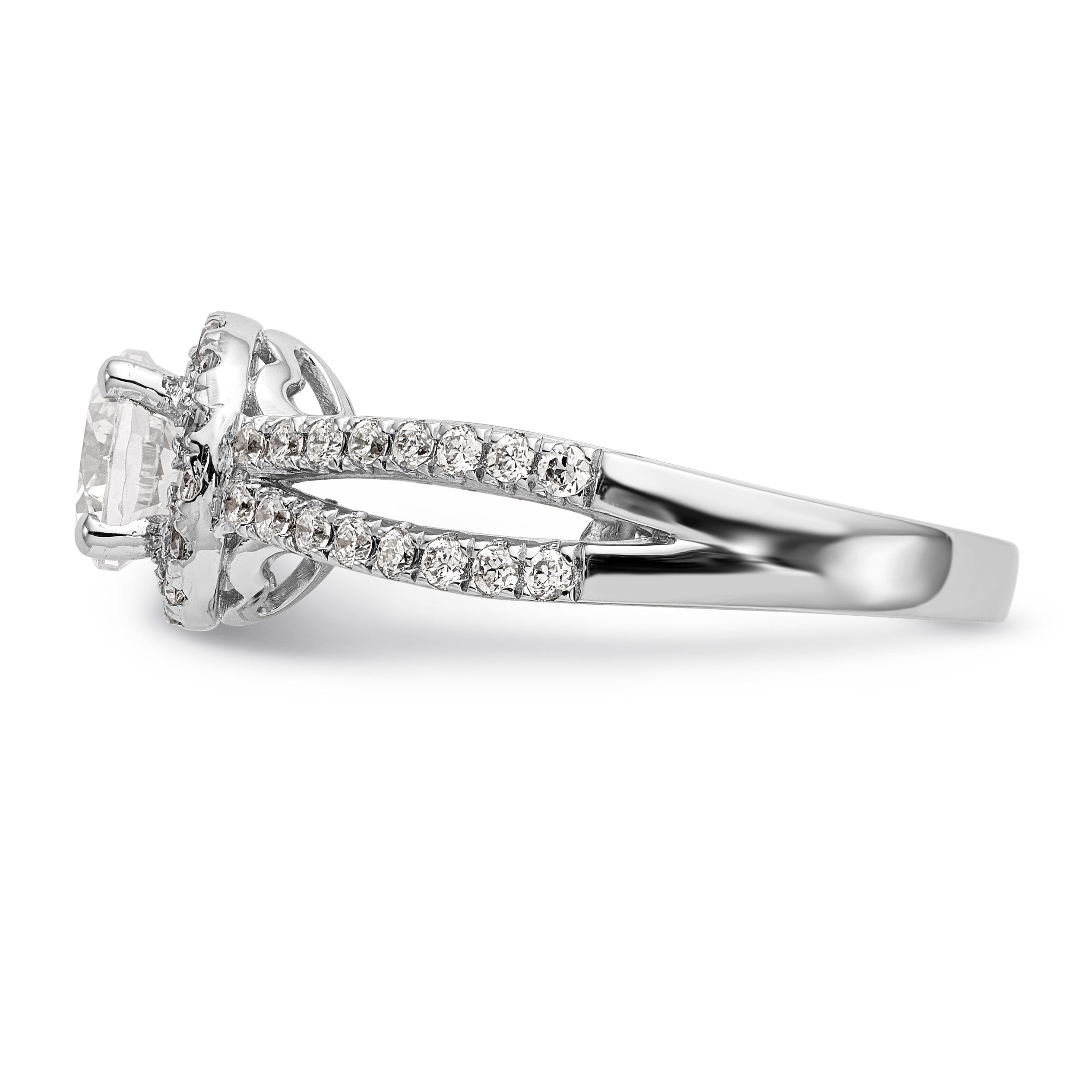 14K Weißgold Halo-Verlobungsring mit rundem simuliertem Diamanten