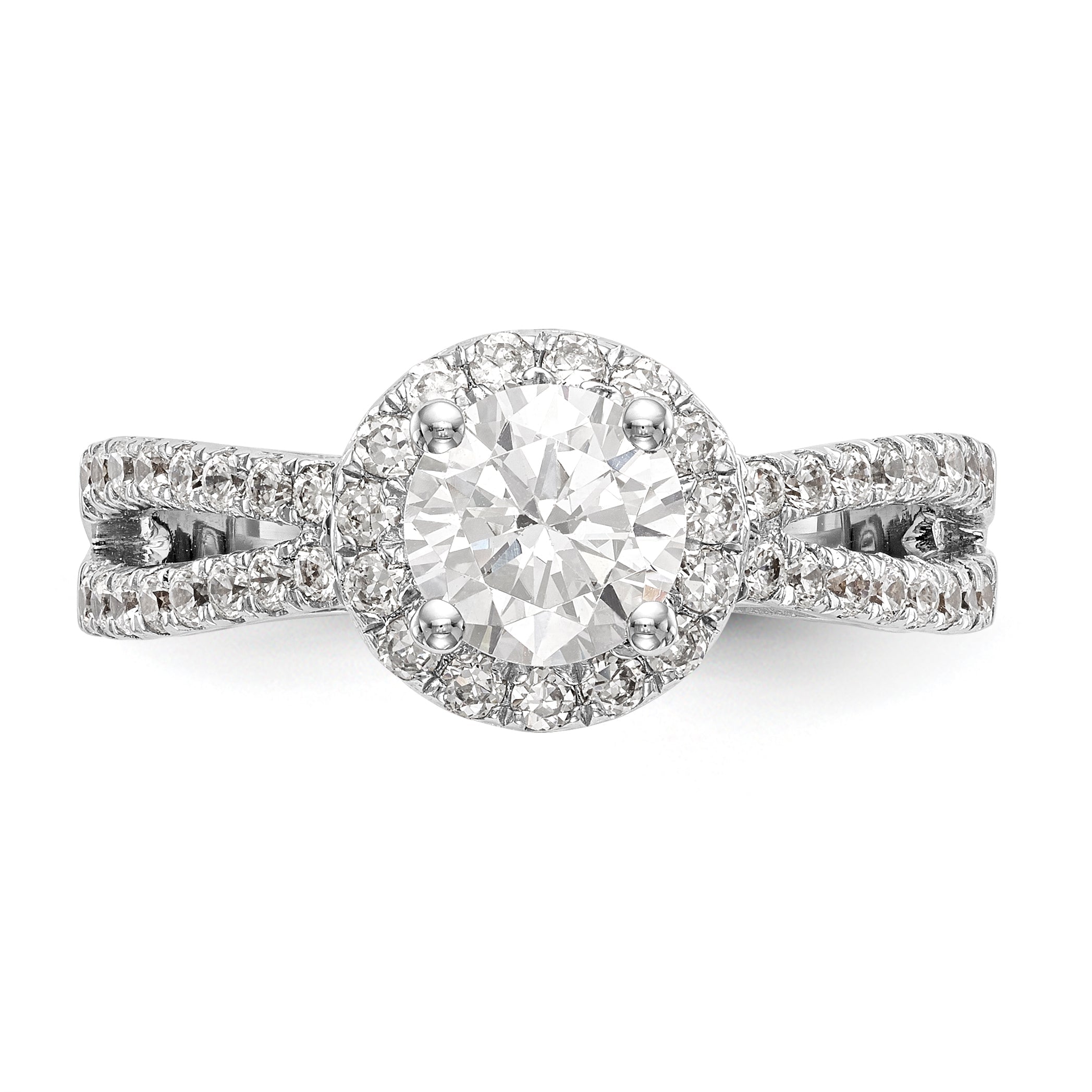 14K Weißgold Halo-Verlobungsring mit rundem simuliertem Diamanten