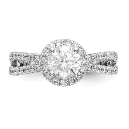 14K Weißgold Verlobungsring mit rundem simuliertem Diamanten und Halo-Fassung