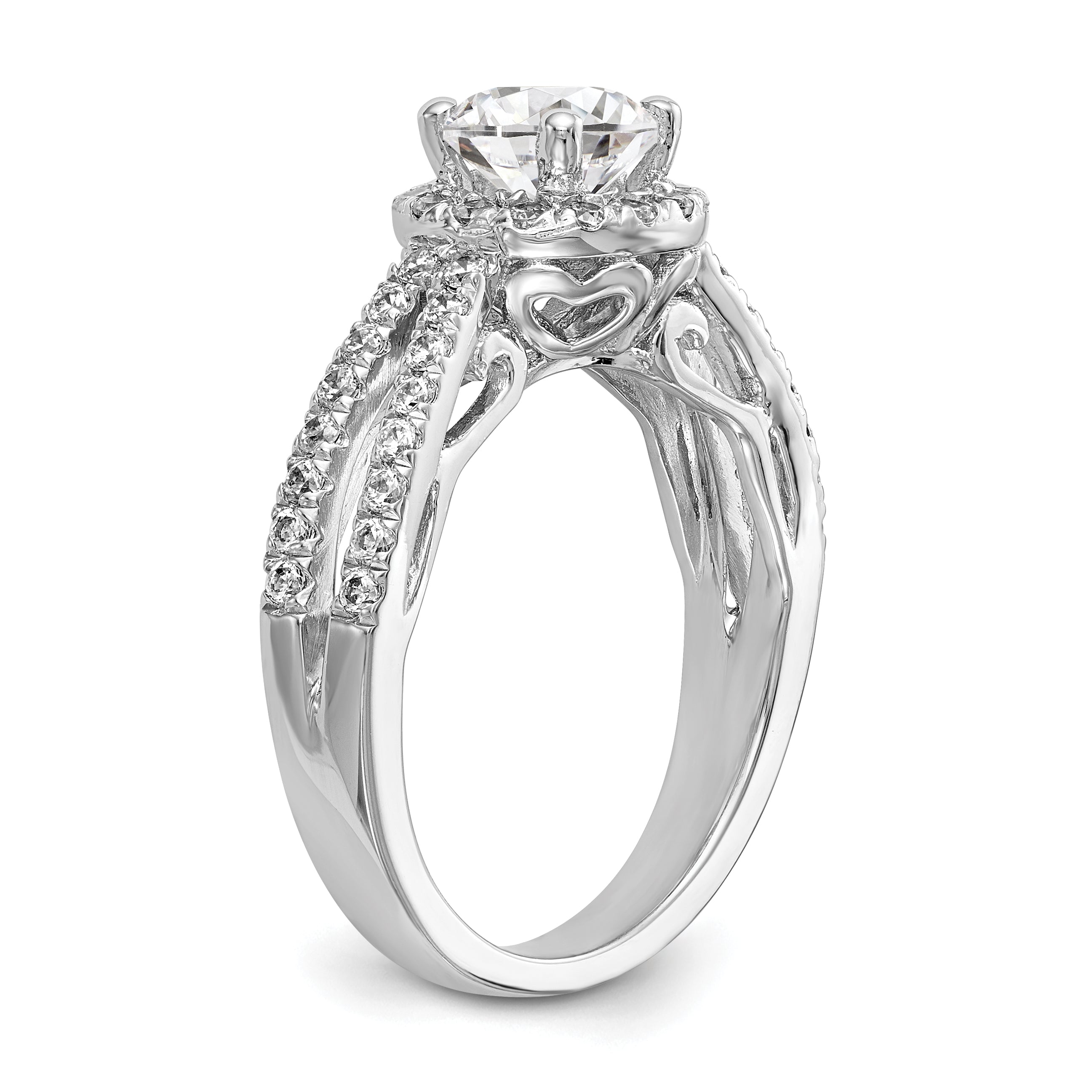 14K Weißgold Halo-Verlobungsring mit rundem simuliertem Diamanten