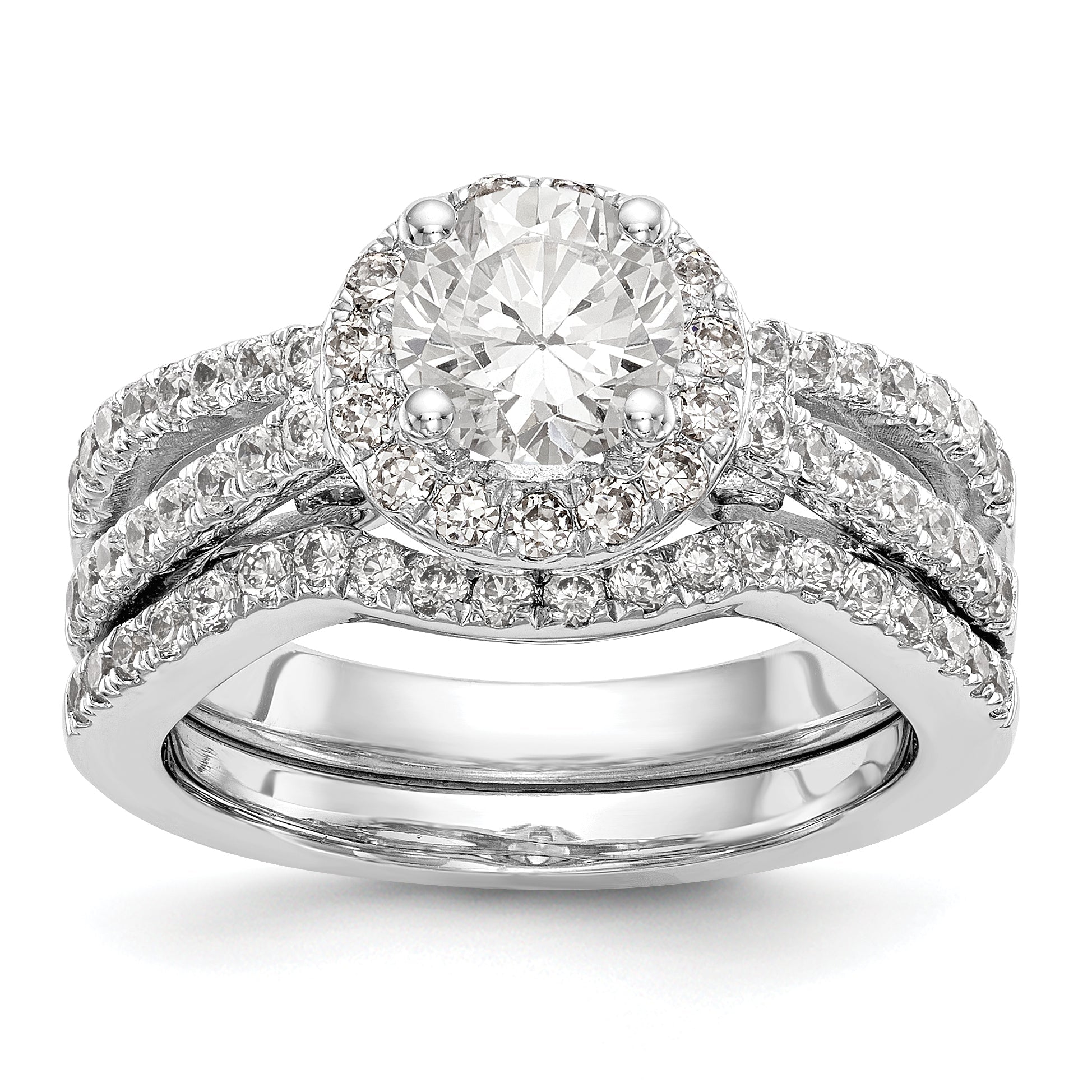 14K Weißgold Halo-Verlobungsring mit rundem simuliertem Diamanten