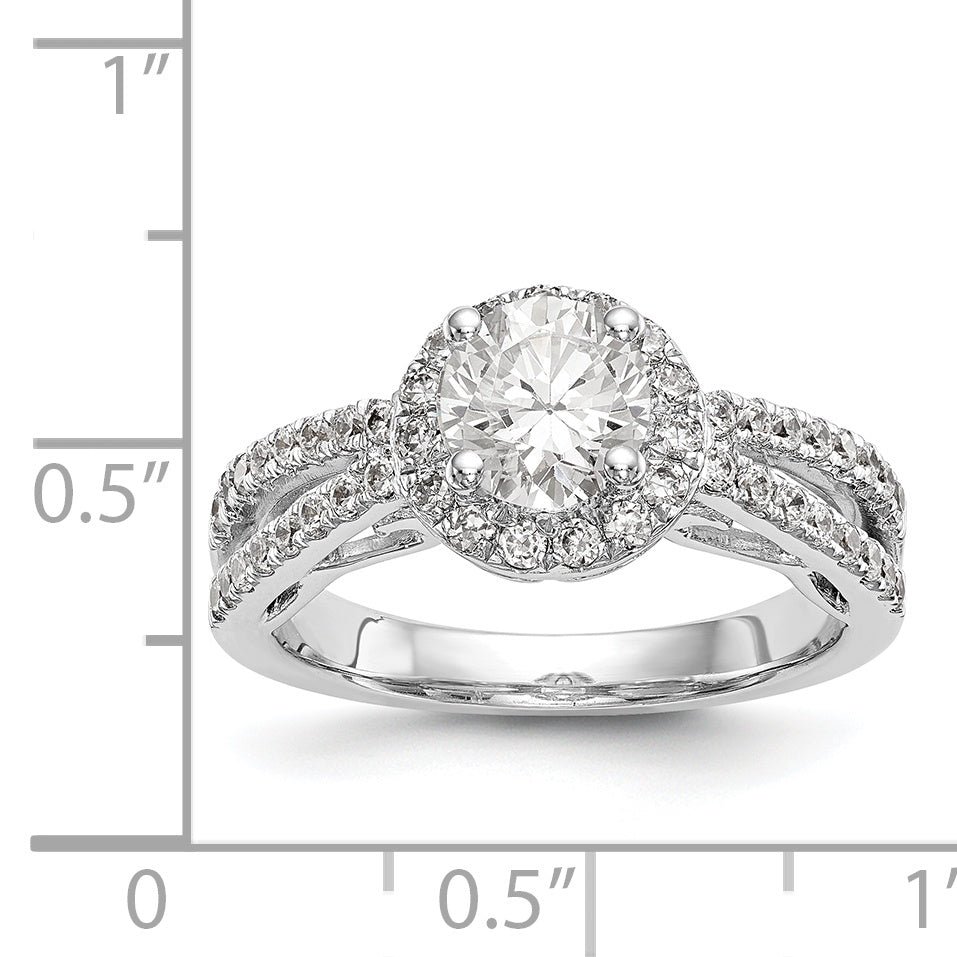 14K Weißgold Verlobungsring mit rundem simuliertem Diamanten und Halo