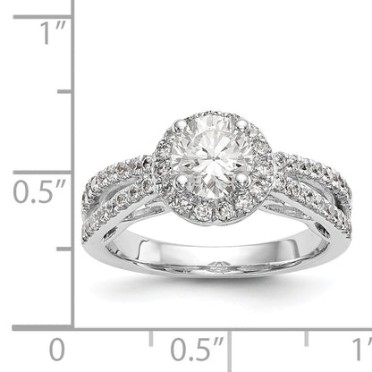 14K Weißgold Verlobungsring mit rundem simuliertem Diamanten und Halo