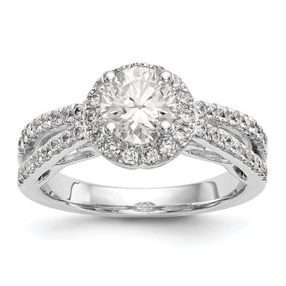 14K Weißgold Halo-Verlobungsring mit rundem simuliertem Diamanten
