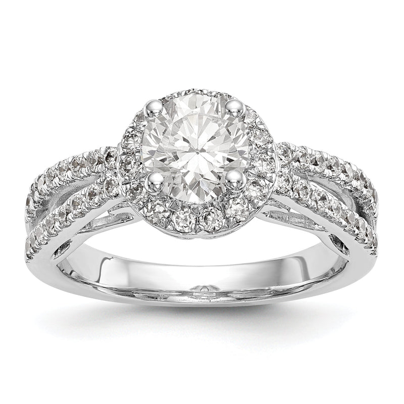 14K Weißgold Verlobungsring mit rundem simuliertem Diamanten und Halo
