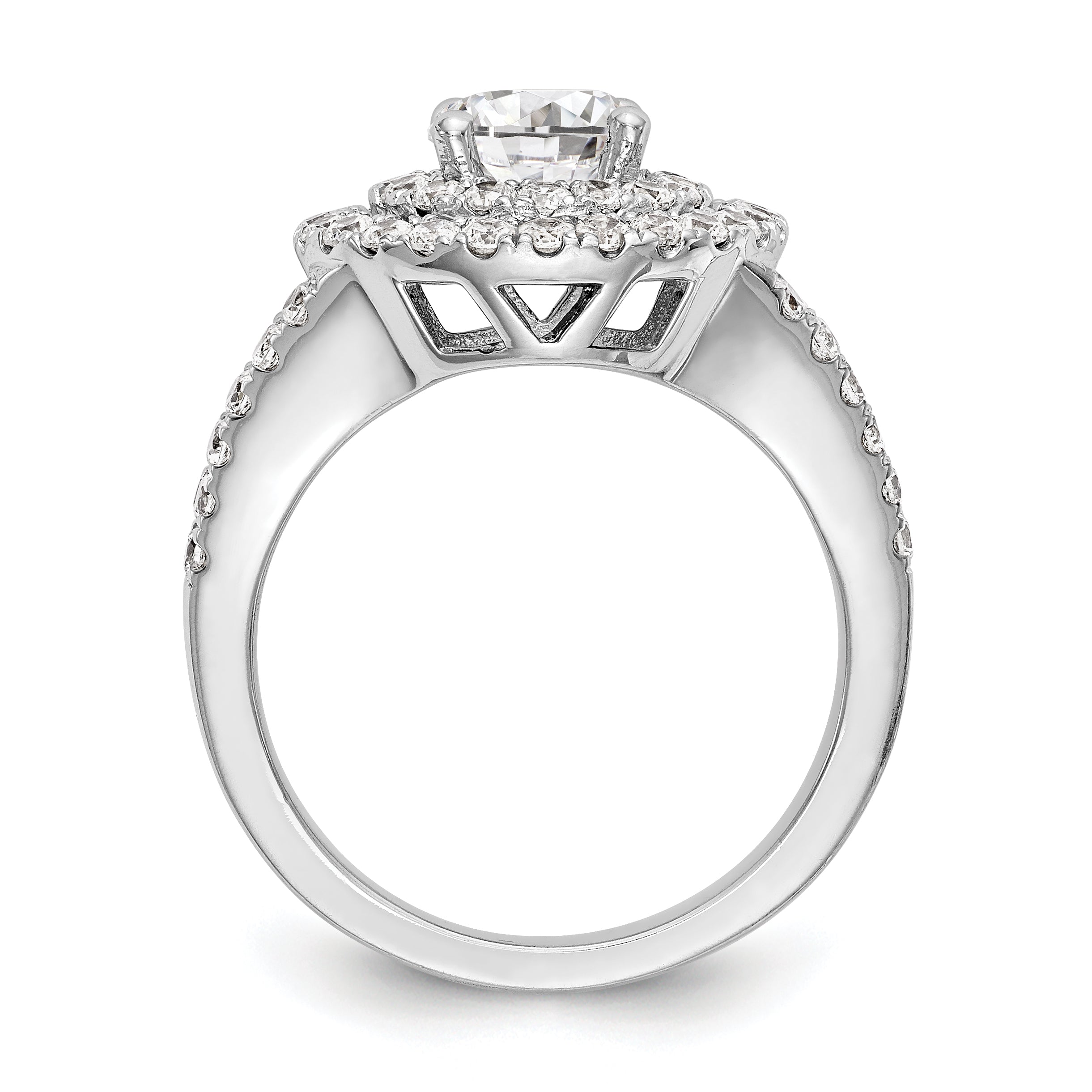 14KW Verlobungsring mit rundem simuliertem Diamanten und doppeltem Halo