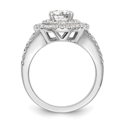 14KW Verlobungsring mit rundem simuliertem Diamanten und doppeltem Halo