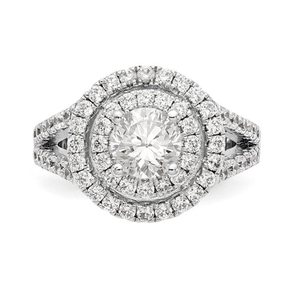 14K Weißgold Verlobungsring mit rundem simuliertem Diamanten und doppeltem Halo