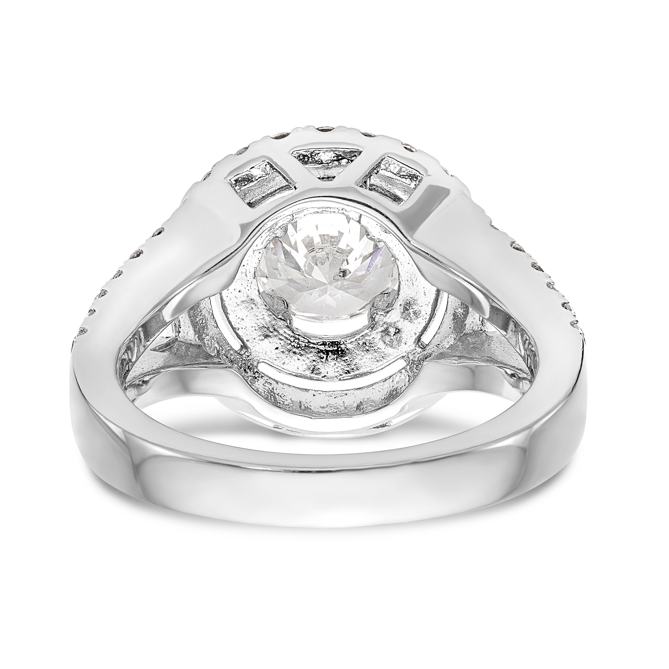 14K Weißgold Verlobungsring mit rundem simuliertem Diamanten und doppeltem Halo