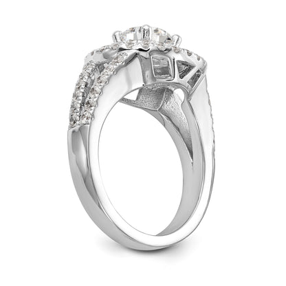 14KW Verlobungsring mit rundem simuliertem Diamanten und doppeltem Halo