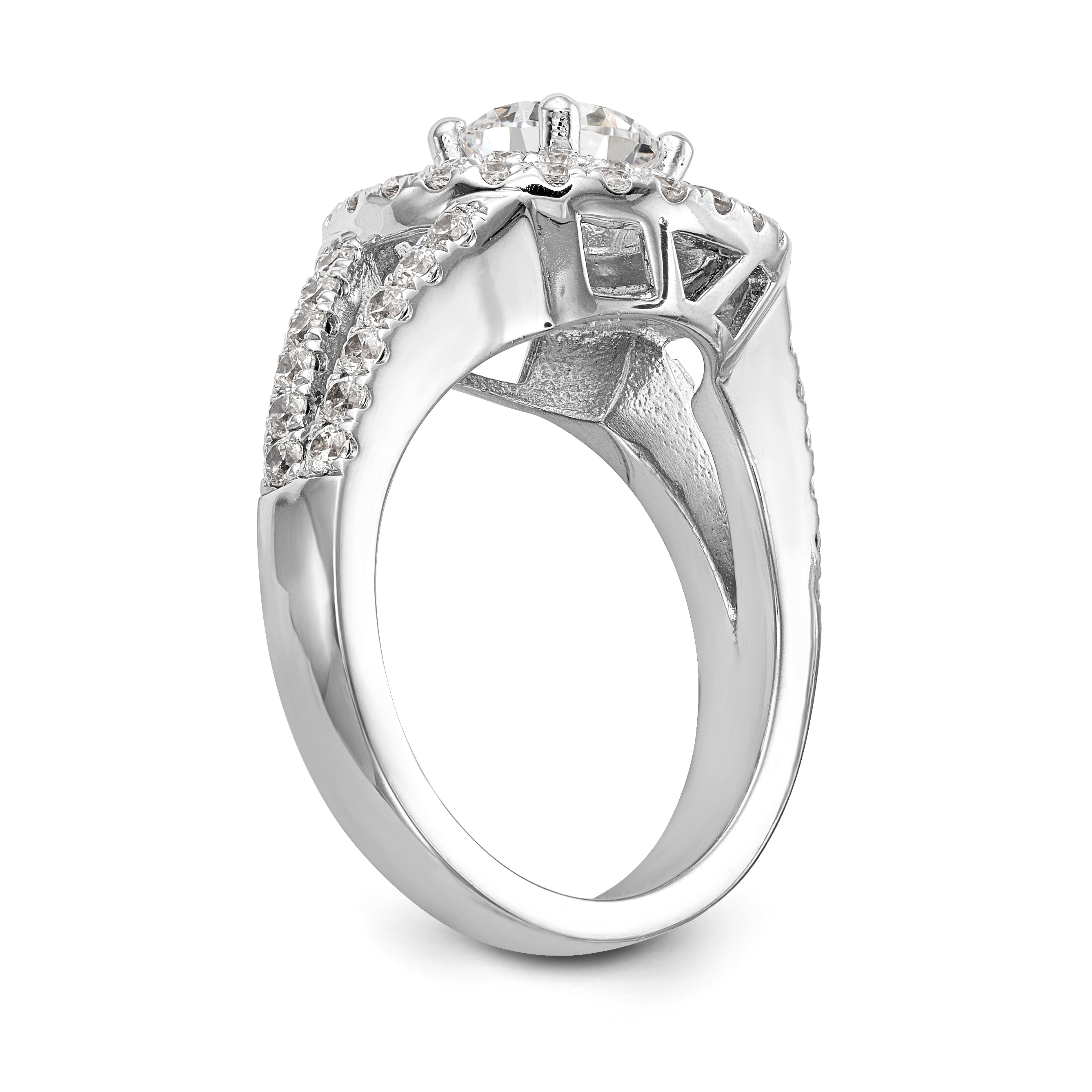 14K Weißgold Verlobungsring mit rundem simuliertem Diamanten und doppeltem Halo