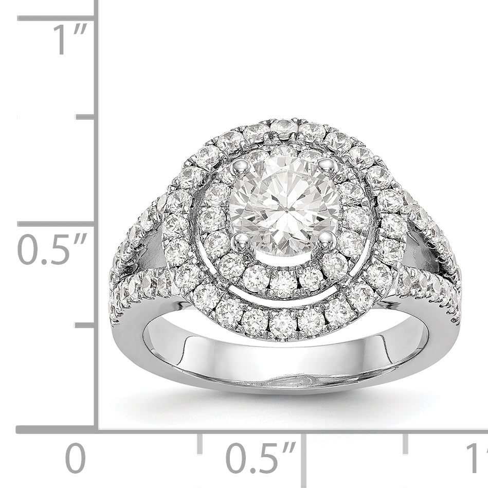 14KW Verlobungsring mit rundem simuliertem Diamanten und doppeltem Halo