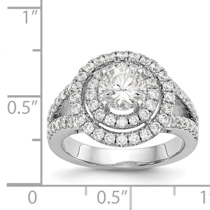 14KW Verlobungsring mit rundem simuliertem Diamanten und doppeltem Halo
