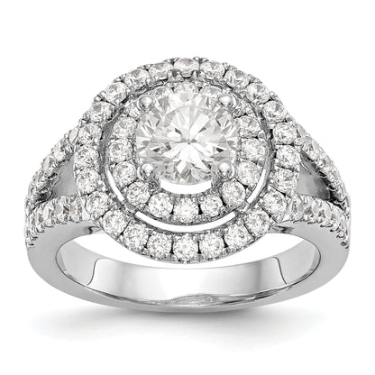 14KW Verlobungsring mit rundem simuliertem Diamanten und doppeltem Halo