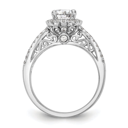 14K Weißgold Verlobungsring mit rundem simuliertem Diamanten und Halo