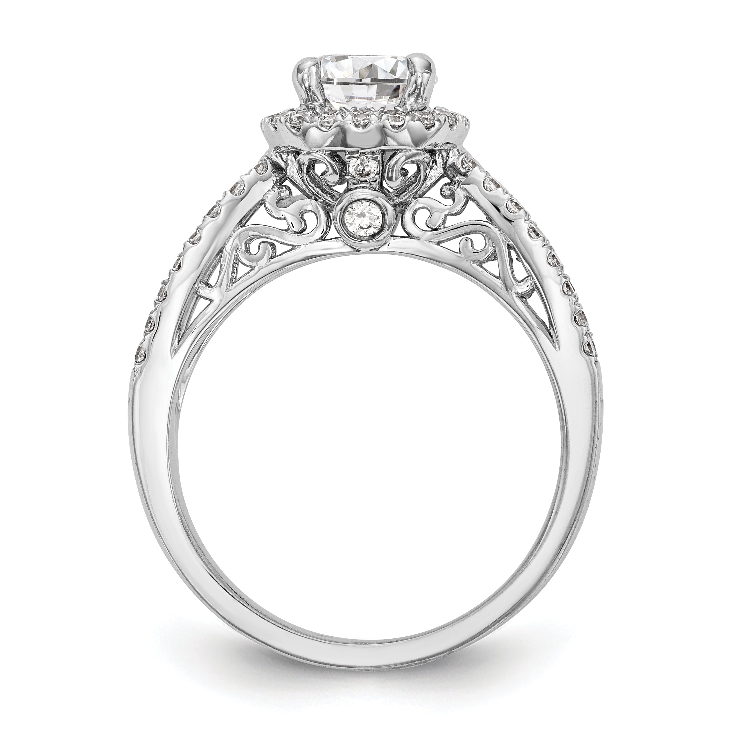 14K Weißgold Verlobungsring mit rundem simuliertem Diamanten und Halo-Fassung