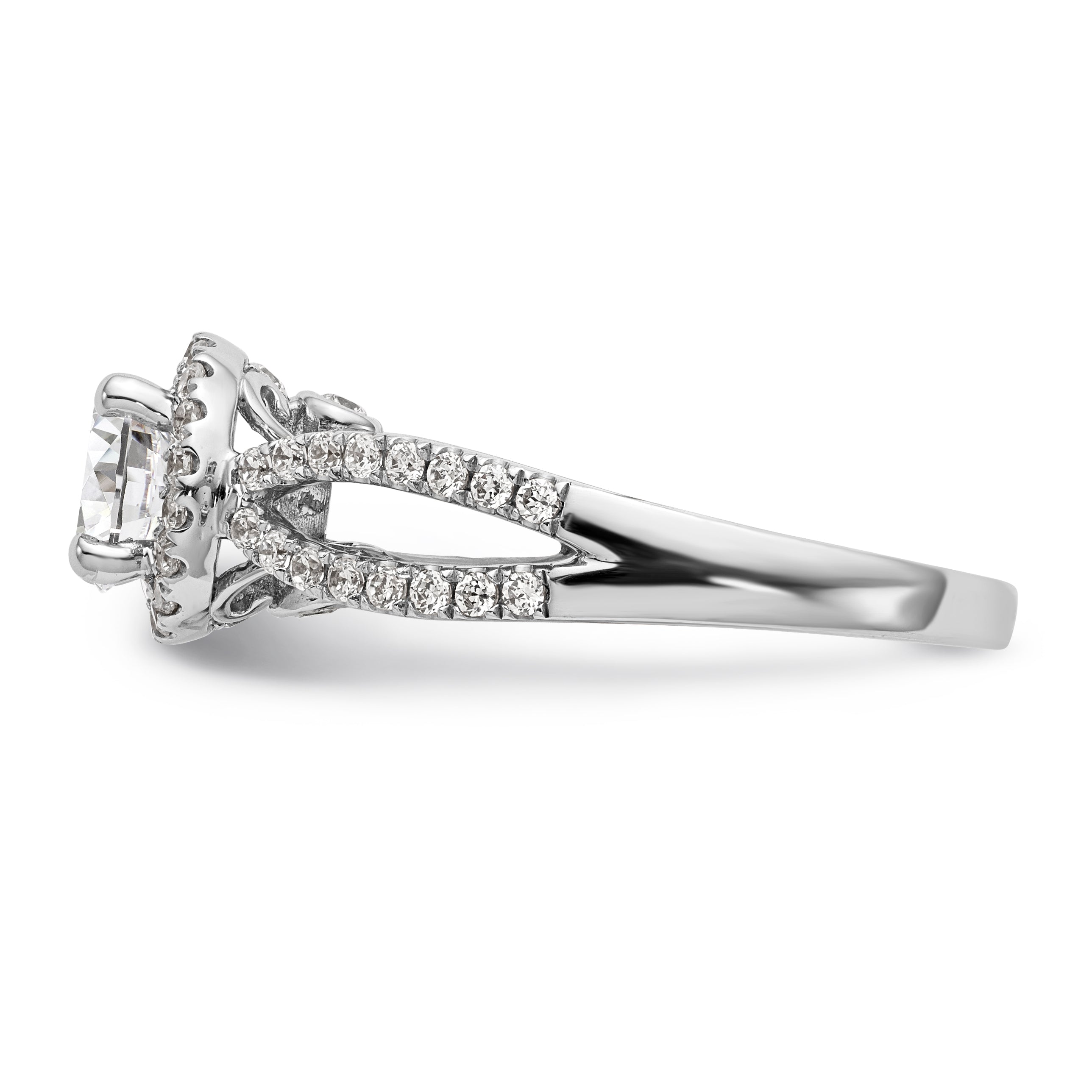 14K Weißgold Verlobungsring mit rundem simuliertem Diamanten und Halo