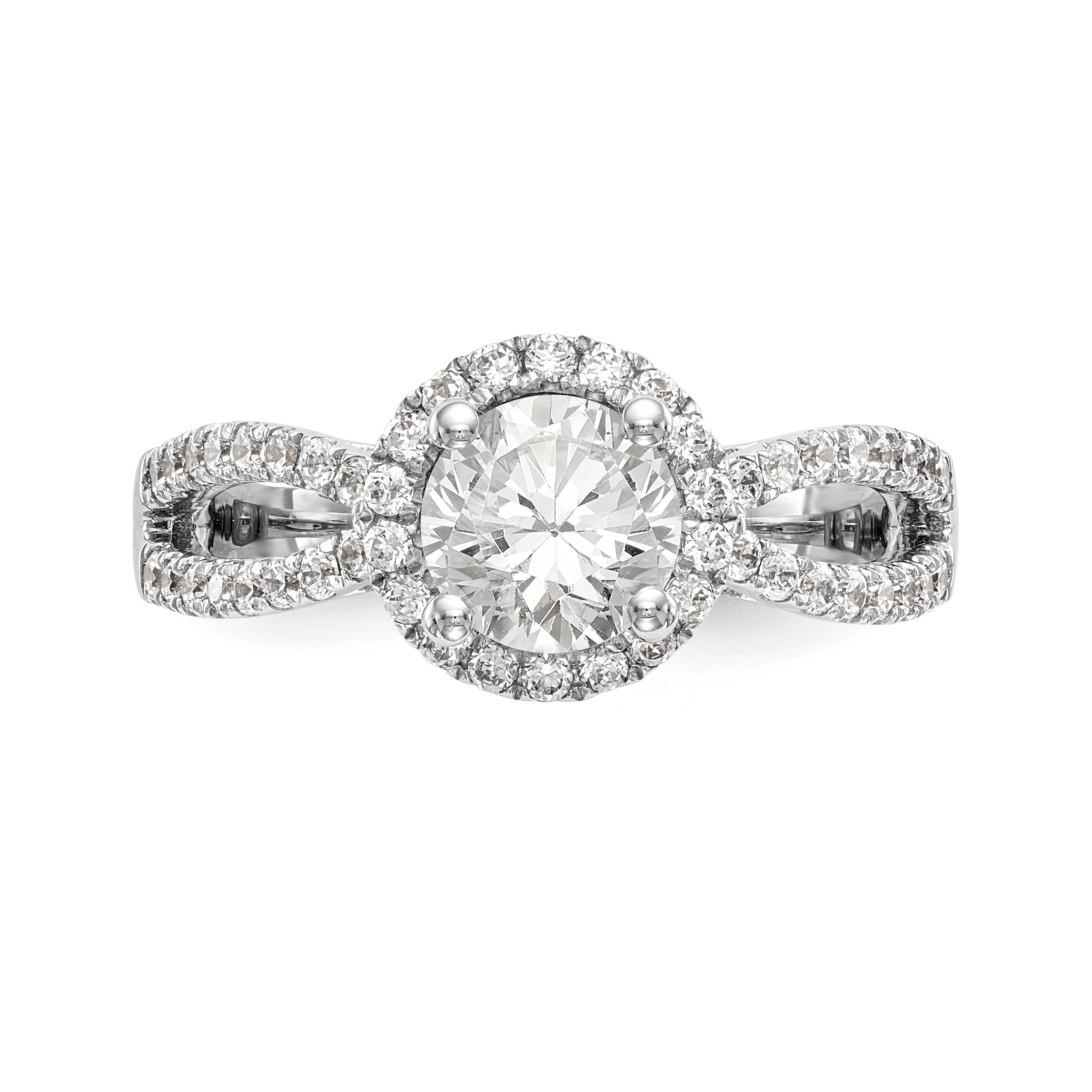 14K Weißgold Verlobungsring mit rundem simuliertem Diamanten und Halo-Fassung