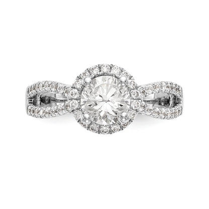 14K Weißgold Verlobungsring mit rundem simuliertem Diamanten und Halo-Fassung