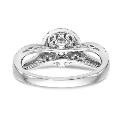 Verlobungsring aus 14K Weißgold mit rundem simuliertem Diamanten und Halo-Fassung
