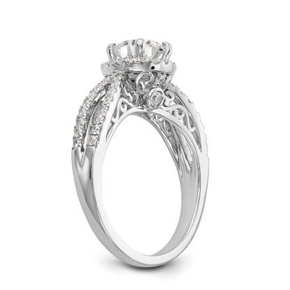 14K Weißgold Verlobungsring mit rundem simuliertem Diamanten und Halo