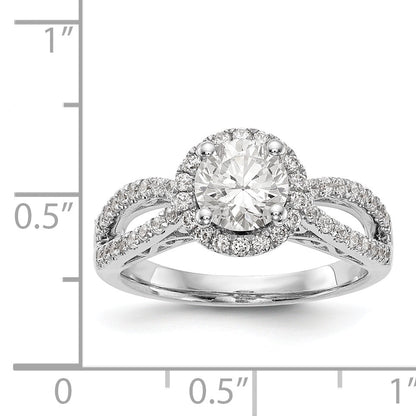 14K Weißgold Verlobungsring mit rundem simuliertem Diamanten und Halo-Fassung