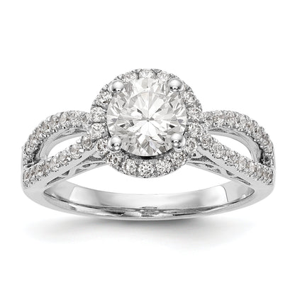 14K Weißgold Verlobungsring mit rundem simuliertem Diamanten und Halo