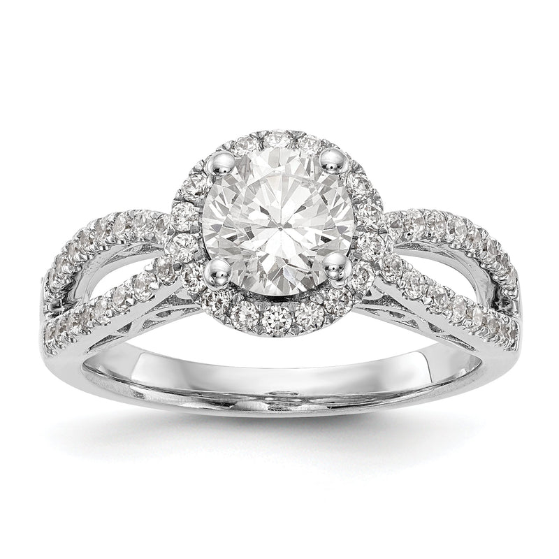 14K Weißgold Verlobungsring mit rundem simuliertem Diamanten und Halo