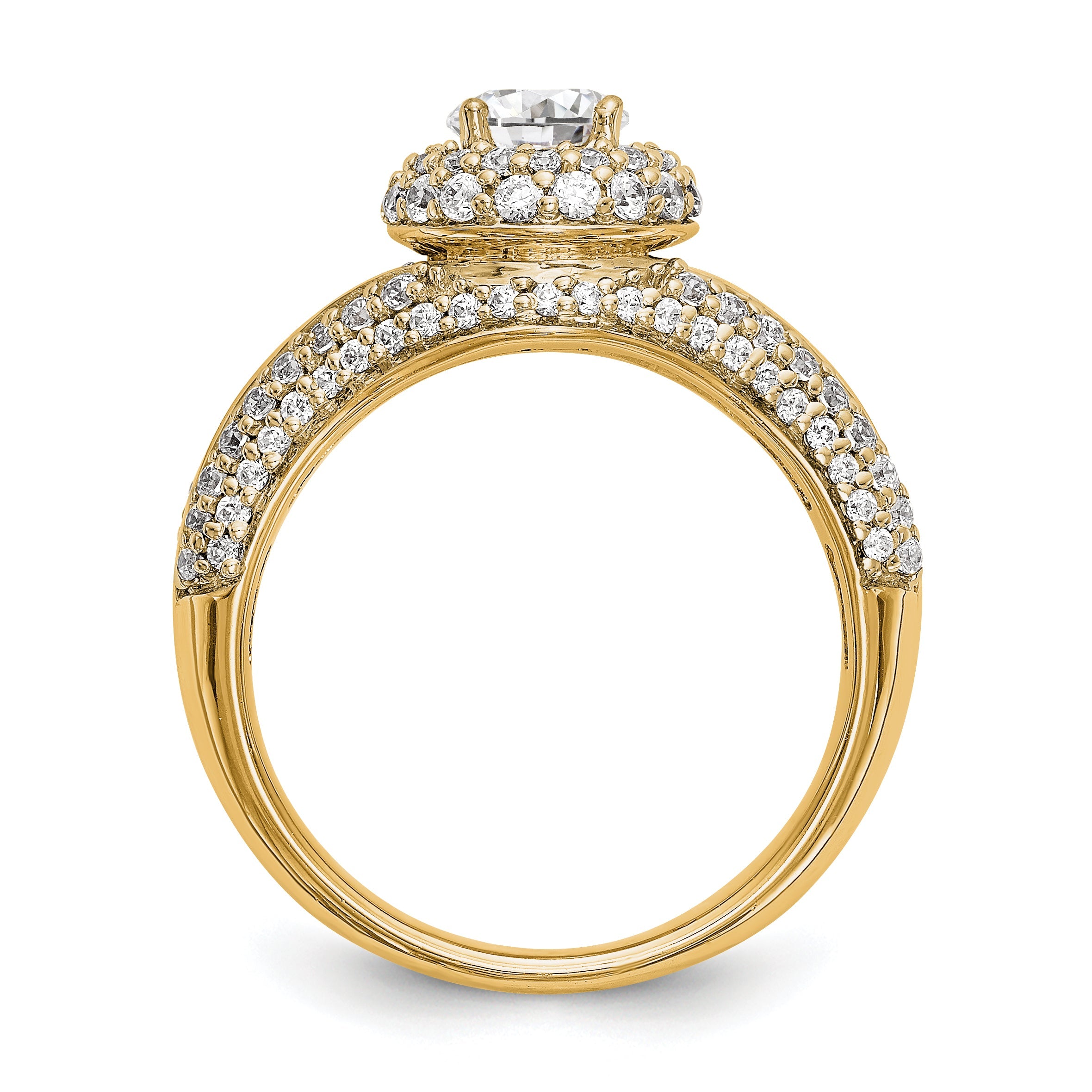 14K Verlobungsring mit rundem simuliertem Diamanten und Halo