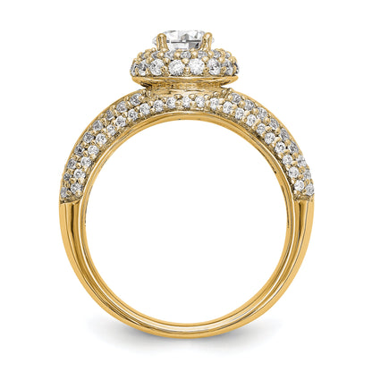 14K Verlobungsring mit rundem simuliertem Diamanten und Halo