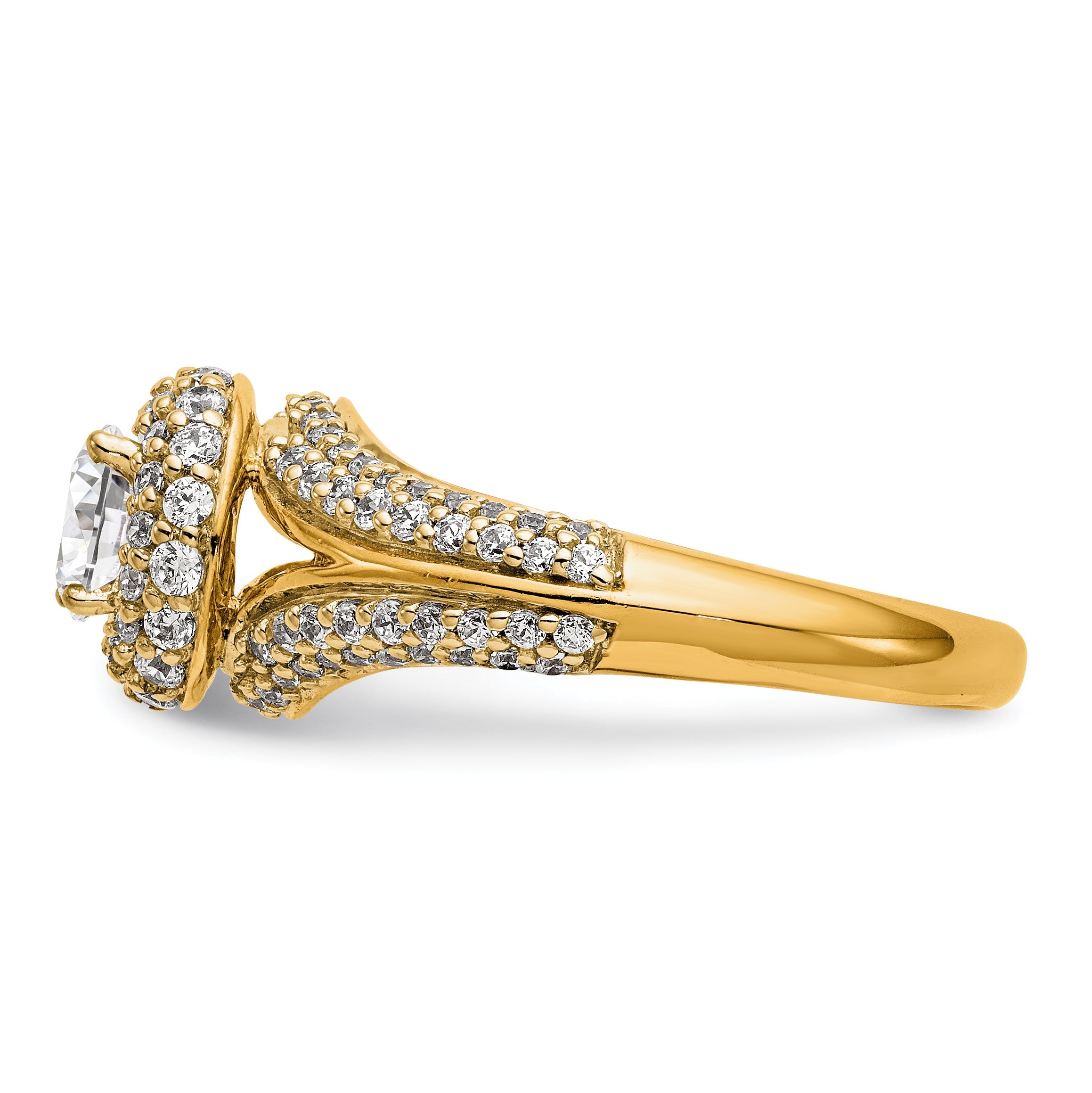14K Verlobungsring mit rundem simuliertem Diamanten und Halo