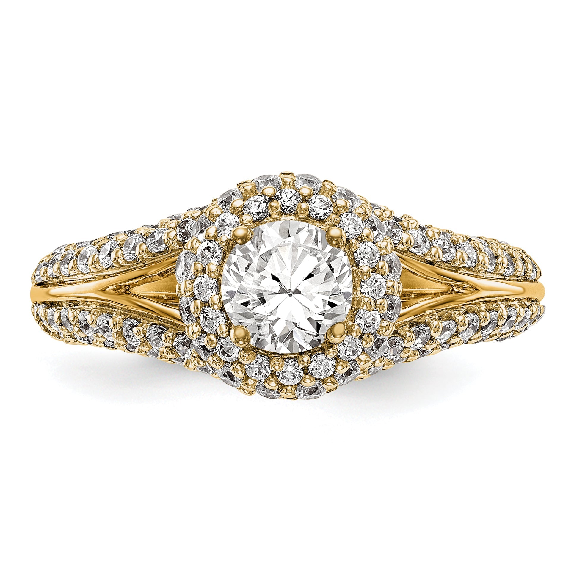 14K Verlobungsring mit rundem simuliertem Diamanten und Halo