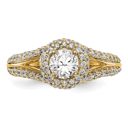 14K Verlobungsring mit rundem simuliertem Diamanten und Halo