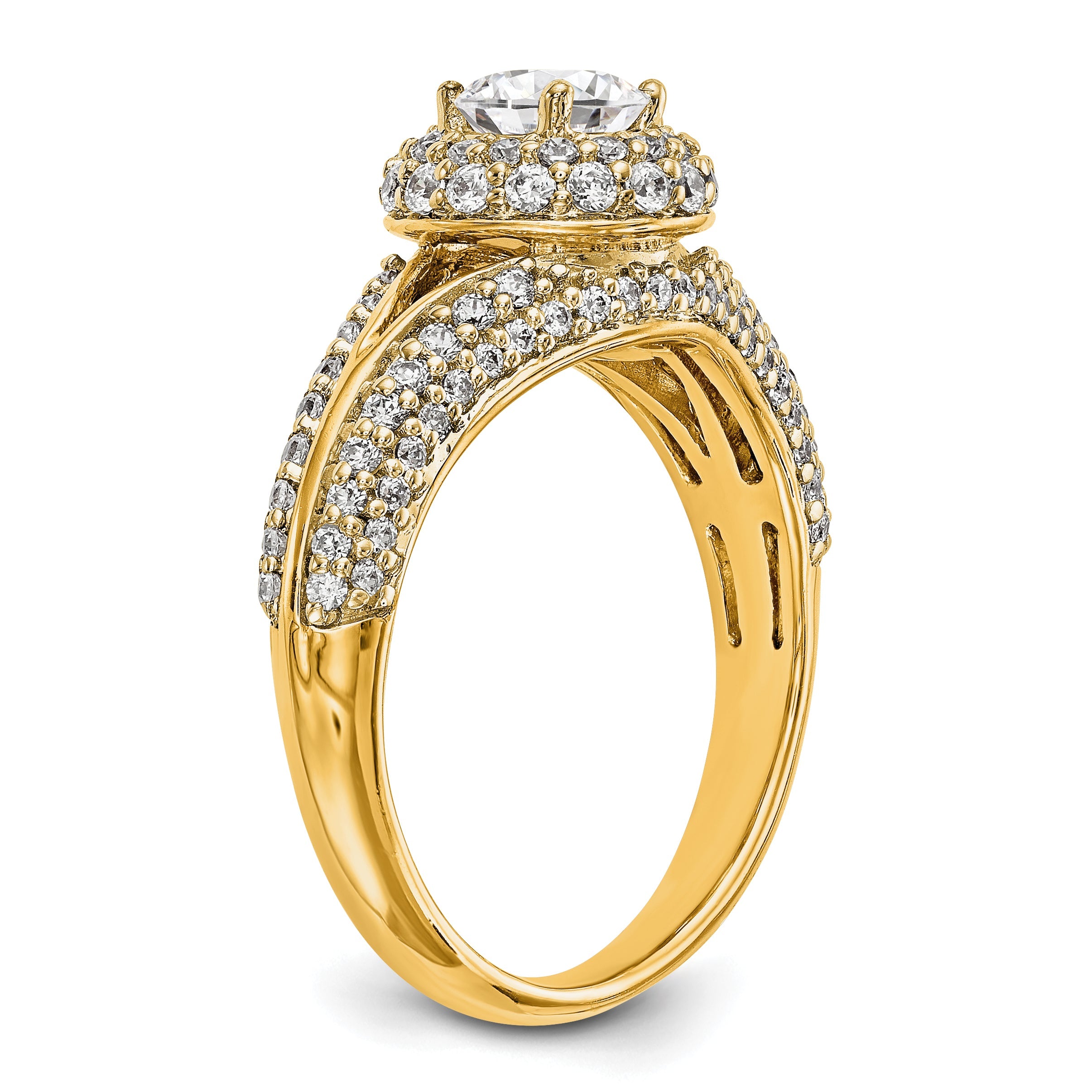 14K Verlobungsring mit rundem simuliertem Diamanten und Halo
